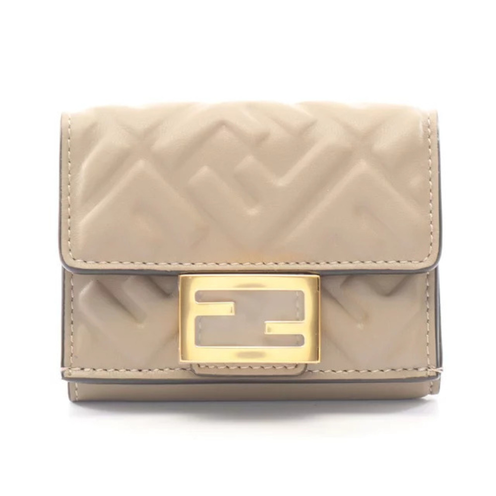 Fendi Baguette FF Tri fold Wallet Leather Beige Cream